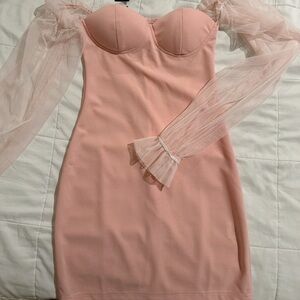 Pink Mesh Sleeve Dress